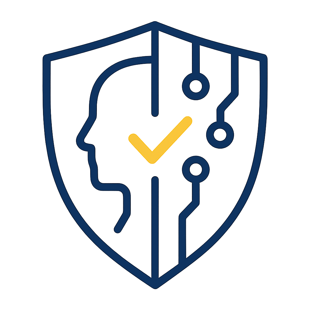 The design features a flat vector line icon that embodies a shield shape which is visually divided into two distinct halves The left side showcases a simplistic human profile outline elegantly capturing the essence of an individual while the right si